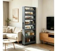 cendbirut 7-Tier Pantry Cabinet with Wheels, Narrow Rolling Storage Cart, Next to Fridge Cabinet, Rolling Spice Rack for Small Spaces, Kitchen, Bakers, Pantry, Dining Room,Gray,55 * 15 * 184cm