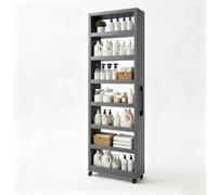 cendbirut 7 Tier Slim Storage Cart, Narrow Pantry Cabinet with Wheels, Next to Fridge, Rolling Utility Cart with Metal Handle, Rolling Spice Rack for Kitchen, Dining Room, Small Spaces,Gray,45 * 20cm