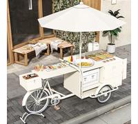Cendbirut Commercial Mobile Tricycle Food Truck, Fast Food Market Stall Cart Floats, Juice Vending Carts Hand Push, Street Food Vending Tricycle with Umbrella,A