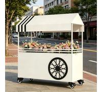 cendbirut Mobile Food Display Stand with Canopy & with Large Storage Box, Metal Vending Cart, Kiosk Farmers Market Booth, for Market, Street Food & Events,White,140cm