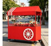 cendbirut Mobile Food Display Stand with Canopy & with Large Storage Box, Metal Vending Cart, Kiosk Farmers Market Booth, for Market, Street Food & Events,Red,160cm