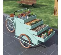 cendbirut Mobile Tricycle Vending Cart Trike, Mobile Tricycle Food Truck Juice Cart Food Vending Flower Cart with Retractable Drawers and Parasols, for Food Tasting and Interior Decoration,C
