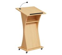 cendbirut Mobile Wooden Podium Stand, Floor Standing Podium with Lockable Wheels, Rolling Pulpit for Church, Classroom, Seminar, Auditorium & Presentation Events, 24" L*20" W*43" H