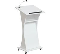 cendbirut Mobile Wooden Podium Stand, Floor Standing Podium with Lockable Wheels, Rolling Pulpit for Church, Classroom, Seminar, Auditorium & Presentation Events, 24" L*20" W*43" H