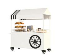 cendbirut Outdoor Vendor Cart, Mobile Food Cart with Lockable Wheels and Canopy, Vending Stand Kiosk Display Trolley, for Market, Street Food & Events,White,160cm