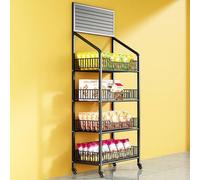cendbirut Retail Display Shelf, Floor-Standing Retail Stand with Wheels and Hooks, Retail Candy Snack Display Rack, for Supermarket Home,Black,4 Tier
