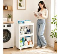 cendbirut Slim Storage Cart, Rolling Spice Rack, Kitchen Rolling Carts, Deep Metal Utility Carts, Narrow Storage Cabinet for Small Spaces, Bakers, Pantry, Dining Room,White,3Tier 18×4×27in