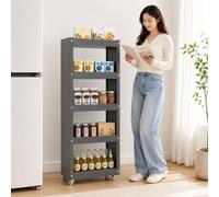 cendbirut Slim Storage Cart, Rolling Spice Rack, Kitchen Rolling Carts, Deep Metal Utility Carts, Narrow Storage Cabinet for Small Spaces, Bakers, Pantry, Dining Room,Gray,5Tier 22×9×52in