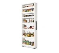 cendbirut Slim Storage Cart with Wheels, Rolling Utility Cart with Metal Handle, Next to Fridge Cabinet, Narrow Mobile Shelf Organizer for Kitchen, Dining Room, Small Spaces,White,45 * 25 * 184cm