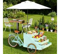 Cendbirut Street Food Vending Tricycle, Portable Mobile Tricycle Beverage Snack Vendor Vehicle with Retractable Drawers and Parasol, Pedal Bicycle Cart For Tourist Attractions,A