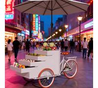 Cendbirut Street Food Vending Tricycle, Portable Mobile Tricycle Beverage Snack Vendor Vehicle with Retractable Drawers and Parasol, Pedal Bicycle Cart For Tourist Attractions,F