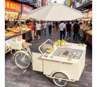cendbirut Tricycle with Beverage Display Case, Mobile Food Trunk Vending Ice Cream Drinks Showcase Bicycle with Umbrella and Storage Cabinet, for Snack Street Playground,Style1,A