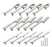 CENDGOOD AchNau Cabinet Door Pulls Tableware Handles Spoon Knife Fork Shape Kitchen Cupboard Dresser Closet Drawer Hole Center 3" Silver Pack of 15