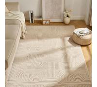 Ceneco Beige Short Pile Rugs 80x150cm Washable Non Slip Carpet for Lounge