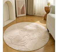 Ceneco Small Round Rug 80cm, Beige Round Rugs for Living Room, Modern 3D Short Pile Rug Geometric High-Low Design, Washable Non Slip Shaggy Carpet, Circle Rugs for Bedroom Kids Bedside Nursery(Beige)