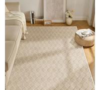 Ceneco Washable Non Slip Rugs 80x150cm Low Pile Beige Bedside Carpet