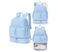 Ceneda Gym Backpack for Women, Lightweight Puffer Backpack with Shoe Compartment, Wet Pocket & Cup Holder, Light Blue-1, M, Daypack Backpacks