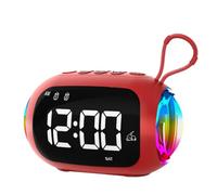 Cenei Portable FM Radio Alarm Clock Alarm Clock FM Radio Bluetooth Speakers Colorful Night Light Subwoofer with Dimming Display Dual Alarm Music Player Red