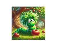 CENGLIS Animal Caterpillar with Green Hair Lying on Grass Beside Apples Poster Modern Wall Art Canvas Aesthetic Decoration Painting 12x12inch(30x30cm) Unframe-style