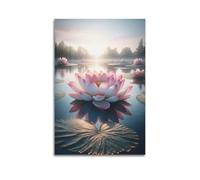 CENGLIS Buddhism Poster - Dawn - Lit Pink Lotus on Serene Lake Poster Modern Wall Art Canvas Aesthetic Decoration Painting 08x12inch(20x30cm) Unframe-style
