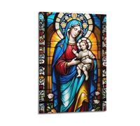 CENGLIS Christian Virgin Mary Stained Glass Poster Poster Modern Wall Art Canvas Aesthetic Decoration Painting 08x12inch(20x30cm) Frame-style