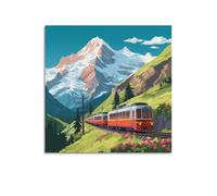 CENGLIS Landscape Poster Swiss Snow - Capped Mountains And Train Trails Poster Modern Wall Art Canvas Aesthetic Decoration Painting 20x20inch(50x50cm) Unframe-style