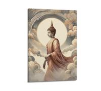 CENGLIS Religious Buddhism Chinese - Style Scroll Buddha Walking Statue Poster Modern Wall Art Canvas Aesthetic Decoration Painting 12x18inch(30x45cm) Frame-style