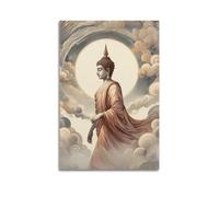CENGLIS Religious Buddhism Chinese - Style Scroll Buddha Walking Statue Poster Modern Wall Art Canvas Aesthetic Decoration Painting 12x18inch(30x45cm) Unframe-style