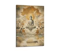 CENGLIS Religious Buddhism Meticulous Light - Color Buddha Preaching Statue Poster Modern Wall Art Canvas Aesthetic Decoration Painting 08x12inch(20x30cm) Frame-style