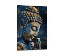CENGLIS Sakyamuni Buddha Blue - Gold Ink - Splashing Praying Statue Poster Modern Wall Art Canvas Aesthetic Decoration Painting 20x30inch(50x75cm) Frame-style