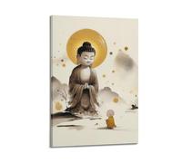 CENGLIS Sakyamuni Buddha Ink - Wash Master - Disciple Statue Poster Modern Wall Art Canvas Aesthetic Decoration Painting 16x24inch(40x60cm) Frame-style