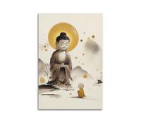 CENGLIS Sakyamuni Buddha Ink - Wash Master - Disciple Statue Poster Modern Wall Art Canvas Aesthetic Decoration Painting 16x24inch(40x60cm) Unframe-style