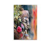 CENGLIS Sakyamuni Buddha Watercolor Flower - Adorned Buddha - Like Statue Poster Modern Wall Art Canvas Aesthetic Decoration Painting 08x12inch(20x30cm) Unframe-style