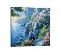 CENGLIS Sunset Cliff Town Flat - Color Weaving Poster Modern Wall Art Canvas Aesthetic Decoration Painting 20x20inch(50x50cm) Frame-style