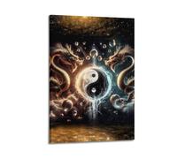 CENGLIS Taoism Poster - Mystical Dragon - Guarded Yin - Yang Poster Modern Wall Art Canvas Aesthetic Decoration Painting 24x36inch(60x90cm) Frame-style