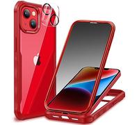 CENHUFO Compatible with iPhone 14/13 Case Built-in Privacy Screen Protector with Camera Lens Protector, 360°Full Body Shockproof Case for iPhone 13/14 with Anti Spy Screen Protector -Red