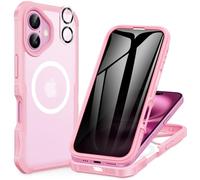 CENHUFO Compatible with iPhone 16 Privacy Case Fits Magsafe, Built-in Anti-spy Screen Protector with Camera Lens Protector, 360 Full Body Protective Phone Case for iPhone 16 Case 6.1 Inch -Pink