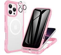 CENHUFO Compatible with iPhone 16 Pro Privacy Case Fits Magsafe, Built-in Anti-spy Screen Protector with Camera Lens Protector, 360 Full Body Protective Phone Case for iPhone 16 Pro 6.3 Inch -Pink