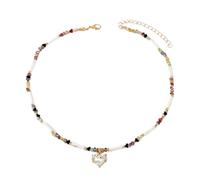 Cenifin Elegant Adjustable Heart Pendant Clavicle Necklace With Imitation Pearls For Women Girls Jewelry Gift Lightweight Adjustable Layering Necklace