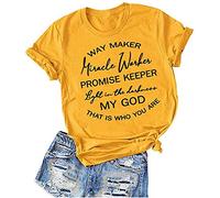Cenlang Christian Shirts for Women Cute T-Shirts with Sayings - Way Maker Miracle Worker Promise Keeper - Round Neck Tunic Tops Yellow