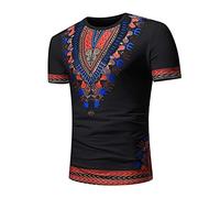 Cenlang Mens African Dashiki T Shirt Tribal Floral Print Crew Neck Slim Fit Shirts Traditional Pattern Summer Short Sleeve Tops (Black, S)