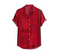Cenlang Mens African Shirts Stylish Traditional Pattern Printed Shirt Botton Up Dashiki Shirts Short Sleeve Summer Beach Tops (Red, XXXL)