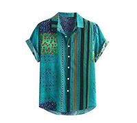 Cenlang Mens African Shirts Stylish Traditional Pattern Printed Shirt Botton Up Dashiki Shirts Short Sleeve Summer Beach Tops (Green, XL)