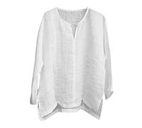 Cenlang Men's Cotton Linen Henley Shirt Tops Long Sleeve Hippie Casual Beach Yoga T-Shirts Tees Blouse Plus Size M-5XL White