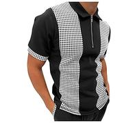 Cenlang Mens Jersey Knit Polo Shirt Classic Short Sleeve Polo Shirt Zip Up Casual Summer Slim Fit T-Shirts(Black,XXL)