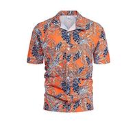 Cenlang Mens Vintage Geometric Print Hawaiian Shirt Loose Fit Short Sleeve Button Down Shirts Casual Summer Beach Holiday Tops
