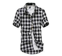Cenlang Men's Western Cowboy Long Sleeve Casual Work Shirts Slim-Fit Button Down Plaid Flannel Shirts Brushed Dress Shirt Black