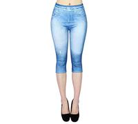 Cenlang Plus Size Denim Capri Leggings for Women High Waisted Cropped Pants Jean Look Trouser Tights Stretch Skinny Jeans Shorts
