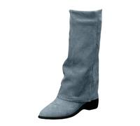 Cenlang Western Boots Suede Slouchy Boot Slouchy Knee High Flats Boots Suede Slip on Low Heel Booties Wide Calf Kitten Heel Pointed Toe Long Booties Winter Shoes Thigh High Boot