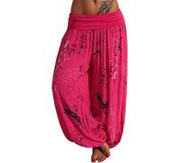 Cenlang Women's Flowy Boho Harem Pants Loose Casual Bohemian Hippie Beach Trouser Plus Size Wide Leg Lounge Pajama Pants Hot Pink